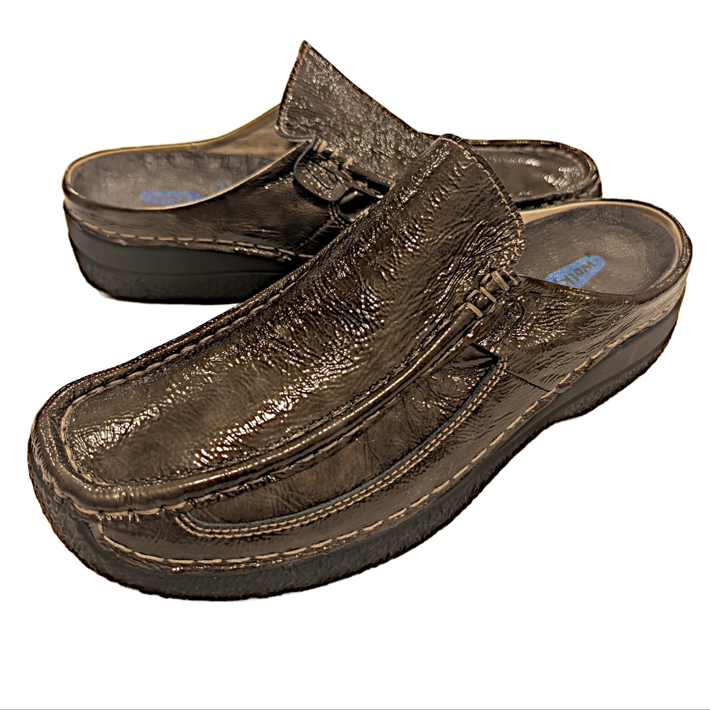 Wolky Roll Slide Clog Antique Brass Brown Leather Women’s US Size 12